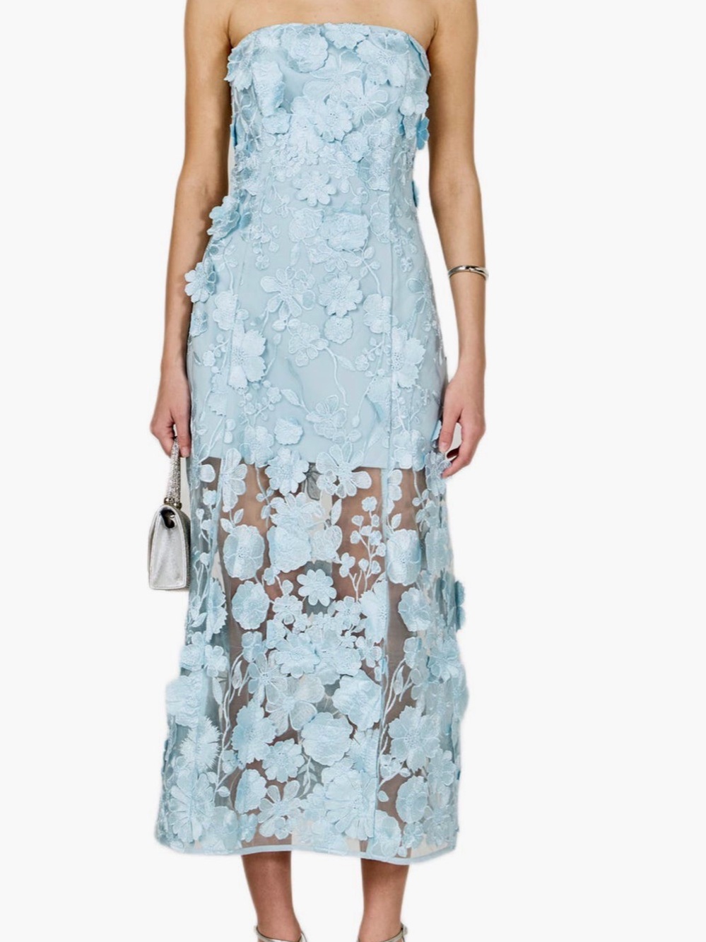 Endless Rose Strapless Pale Blue Floral Appliqué Midi Dress
